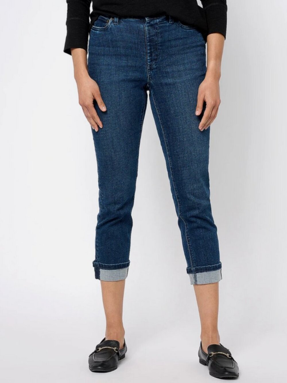 Denim & Co. Easy Stretch Denim Crop Jean Deep Indigo Tall 2